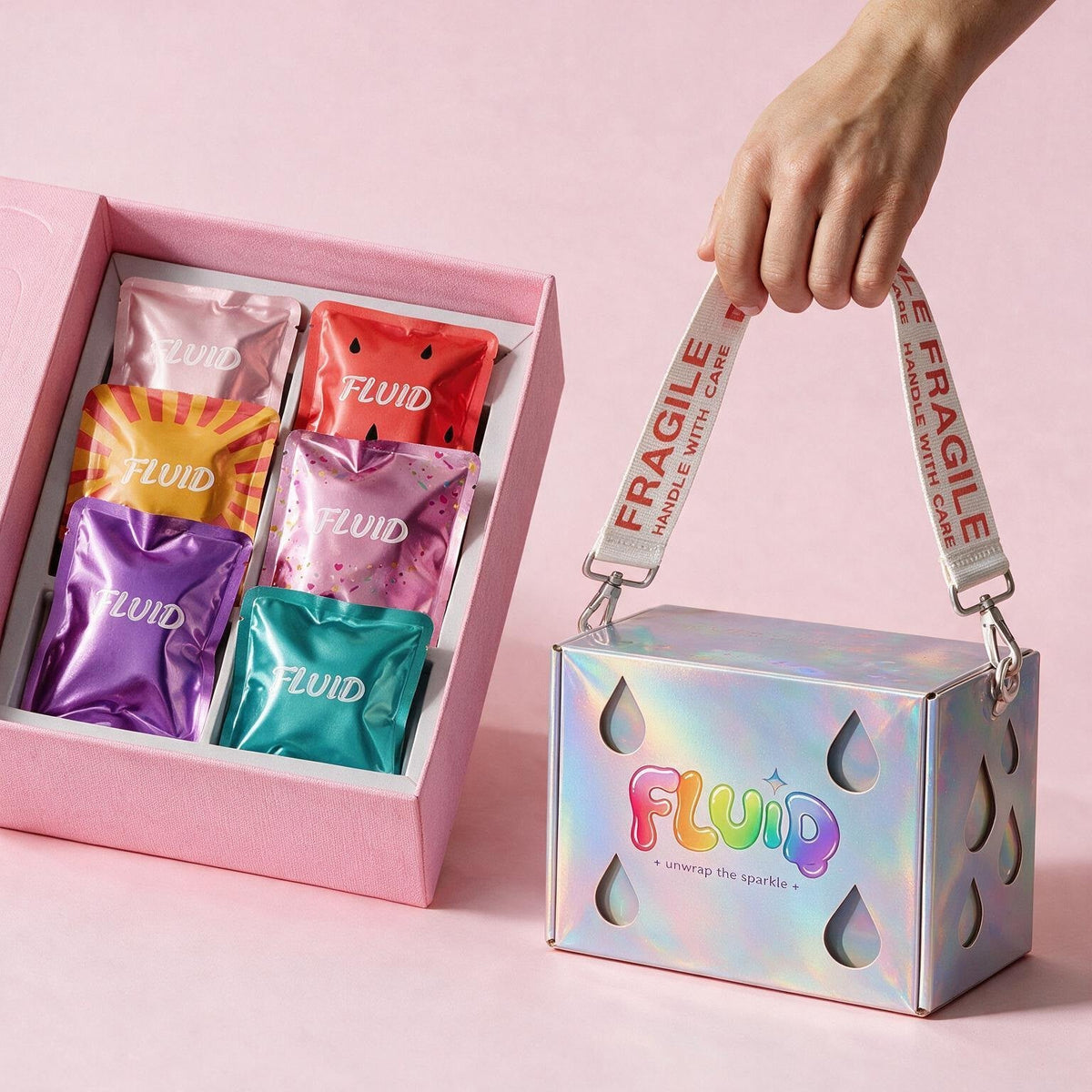 FLUID gift box with holographic packaging